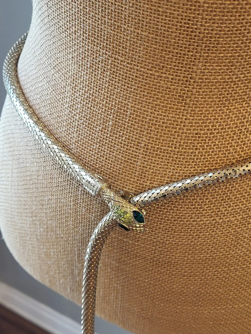 Whiting Davis Vintage 60s Goldtone Oromesh Serpent Belt/Lariat Necklace 38